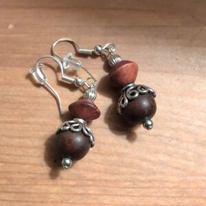 Handcrafted Rosewood and Sterling Silver Drop Earrings - Handcrafted